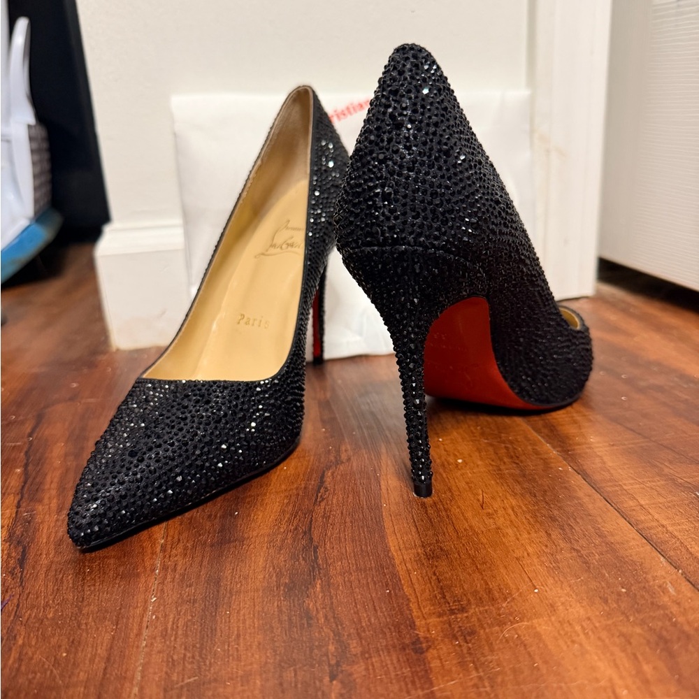Christian Louboutin Glitter Black Heels with Red Soles